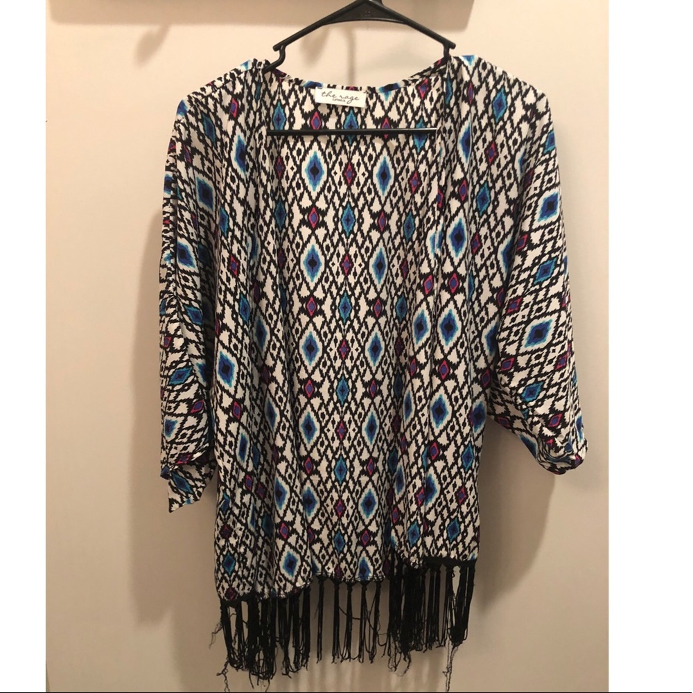 Multi color fringe cardigan